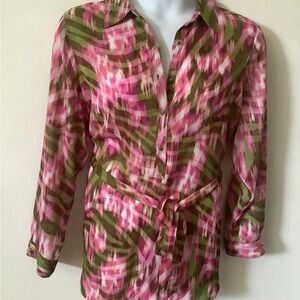 Liz Claiborne Pink and Green Tunic Style Blouse. NWOT.